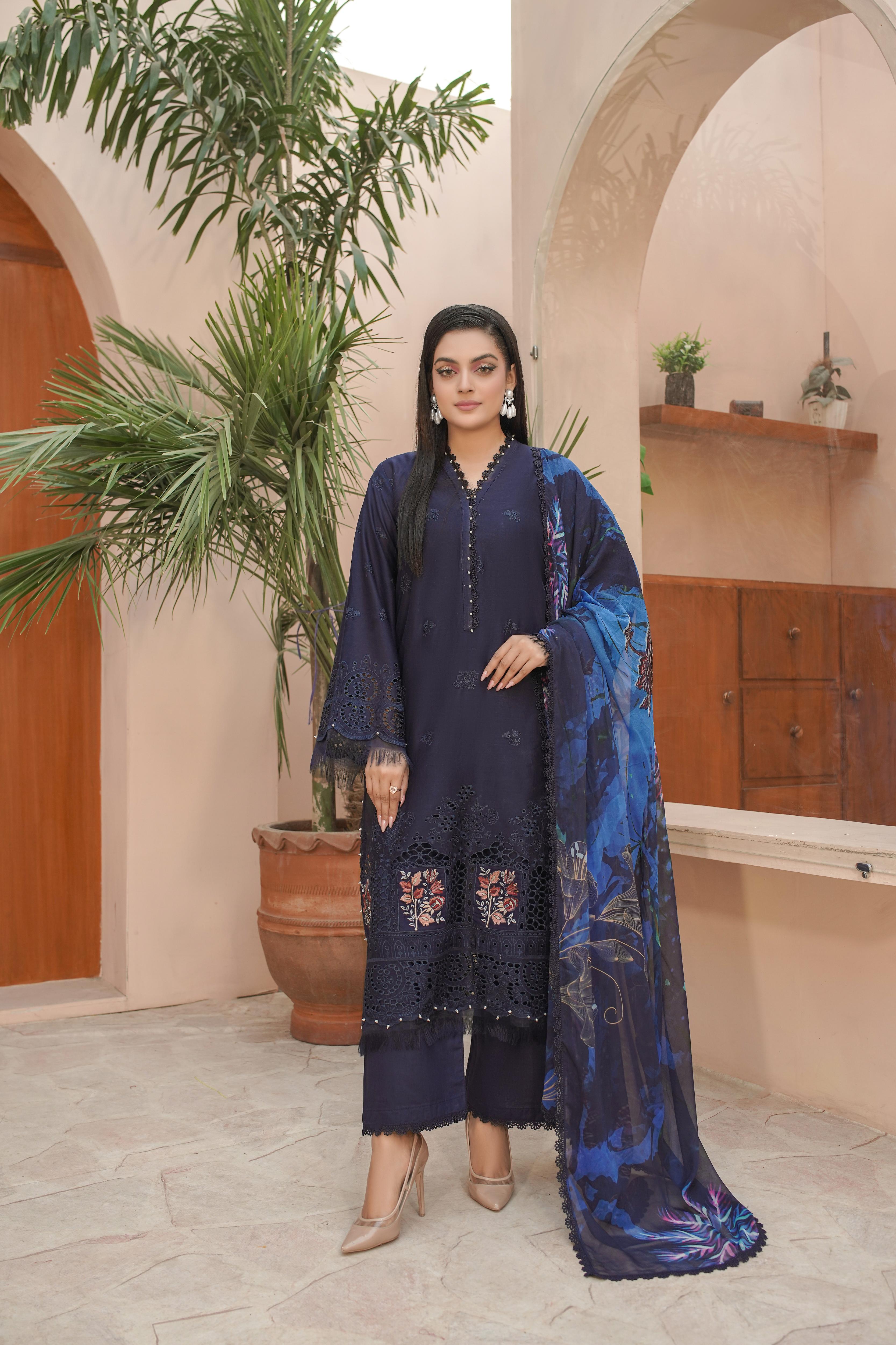 MAHOOR - Lawn 3 Piece Suit Sapphire Blue