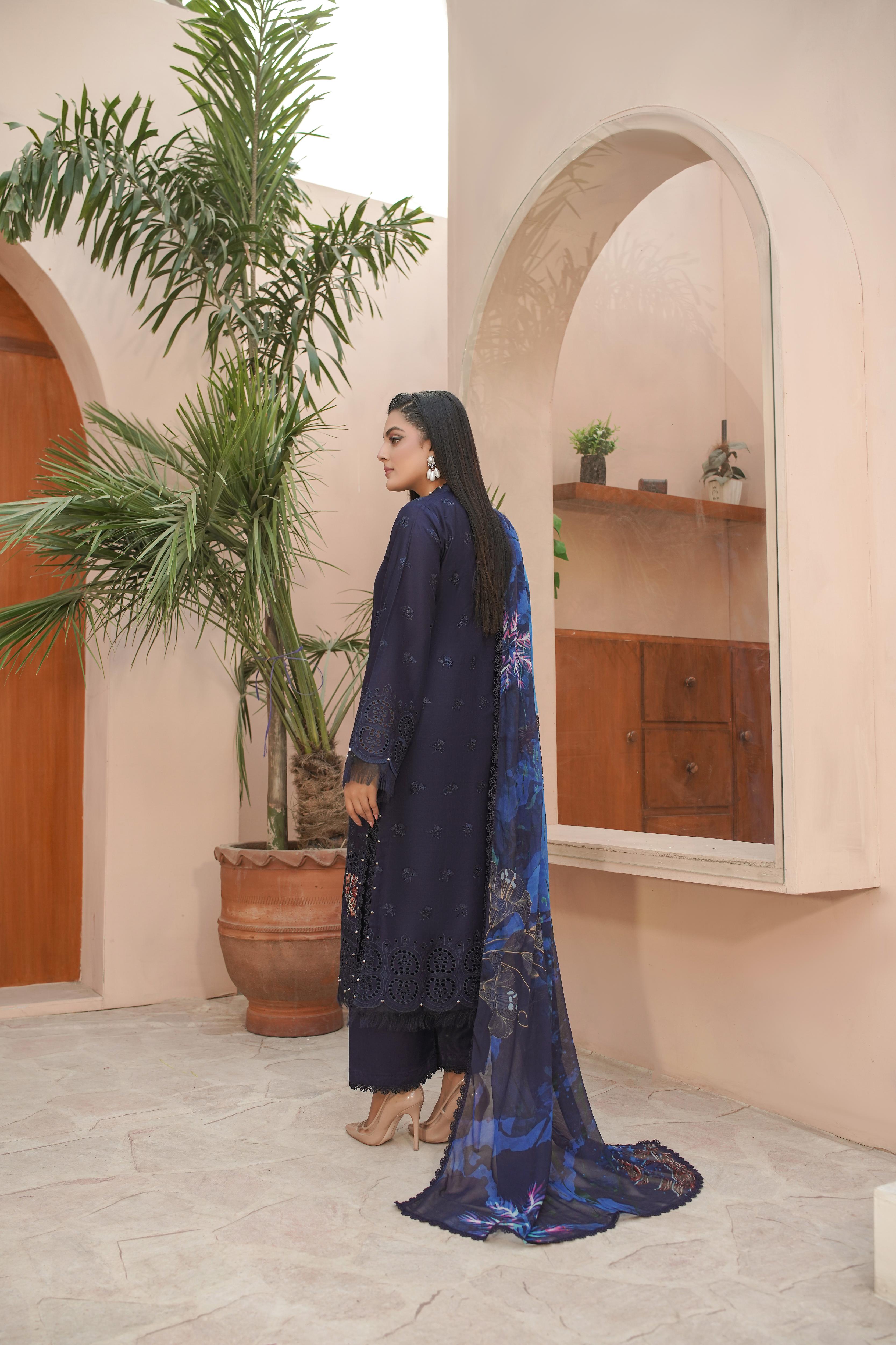 MAHOOR - Lawn 3 Piece Suit Sapphire Blue