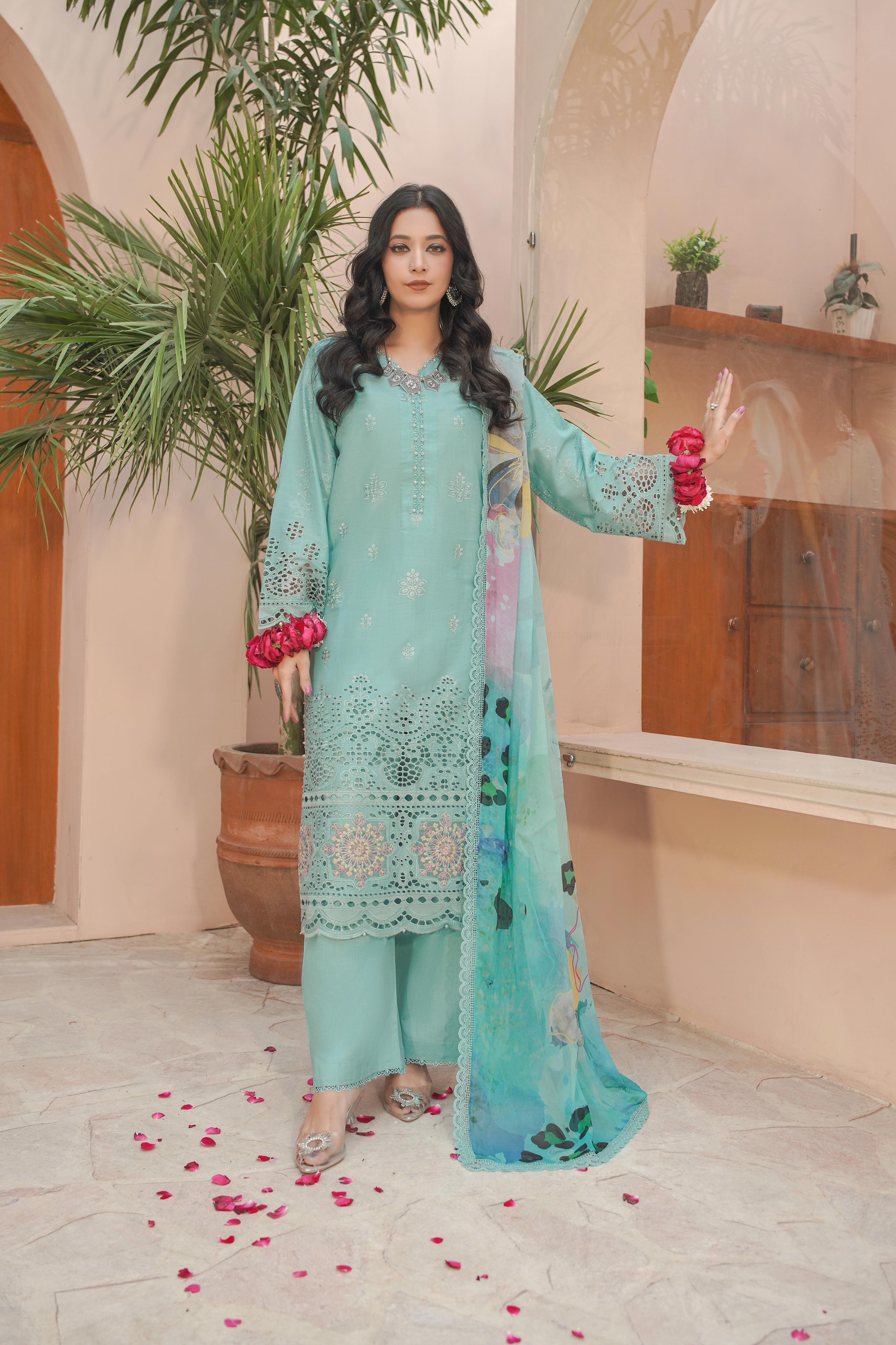 MAHOOR - Lawn 3 Piece Suit Aqua Mint