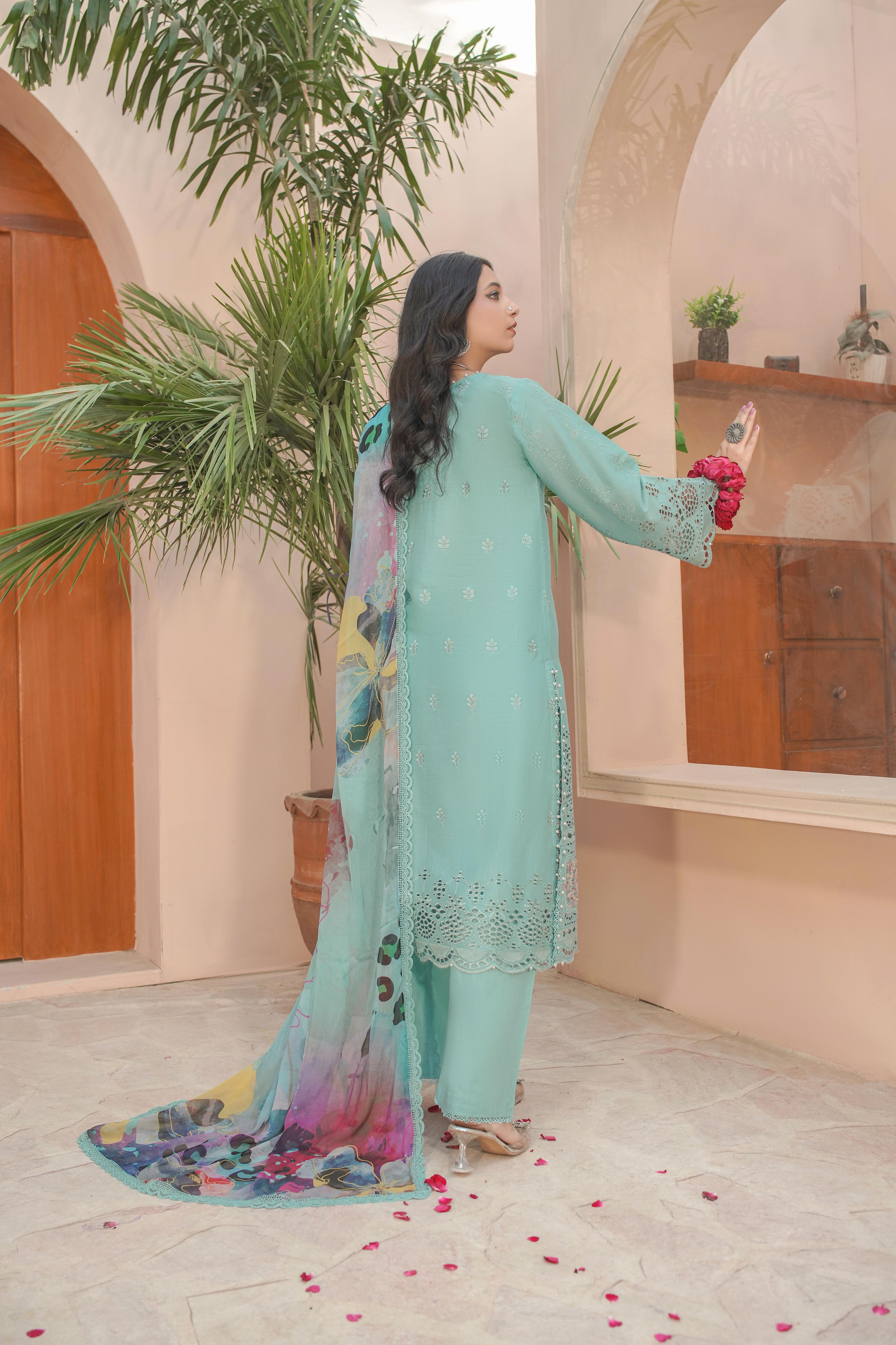 MAHOOR - Lawn 3 Piece Suit Aqua Mint
