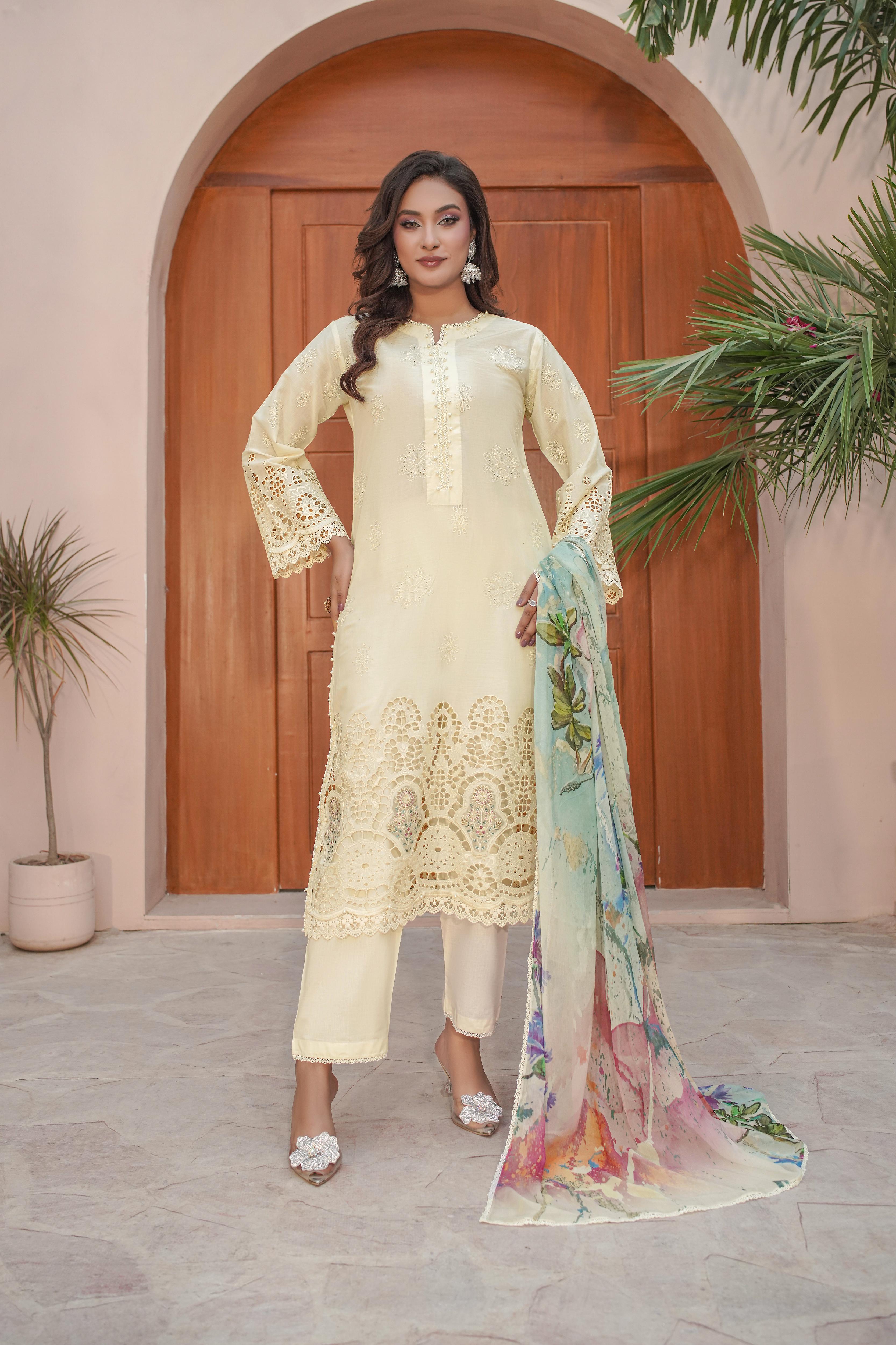 MAHOOR - Lawn 3 Piece Suit Soft Yellow
