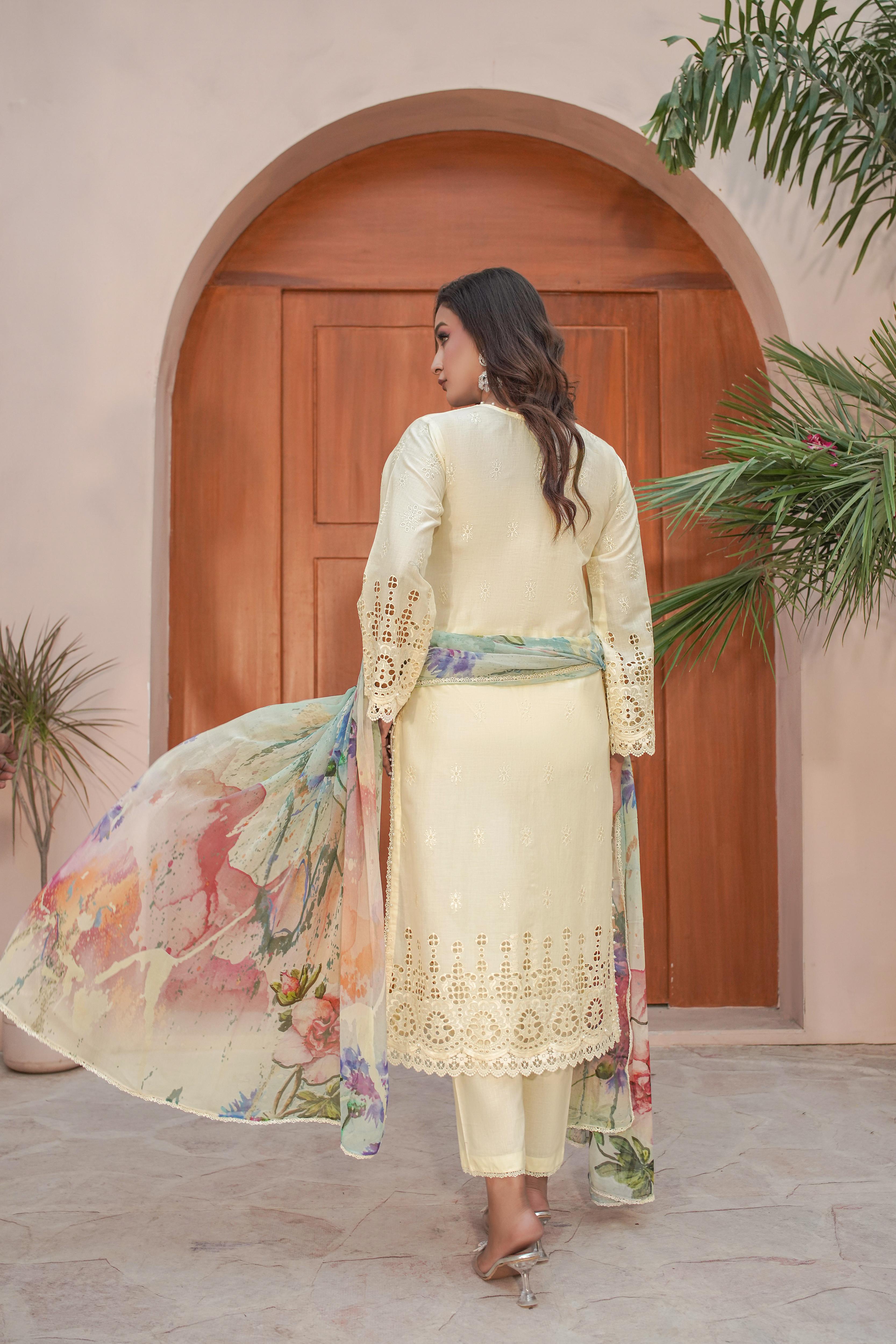 MAHOOR - Lawn 3 Piece Suit Soft Yellow