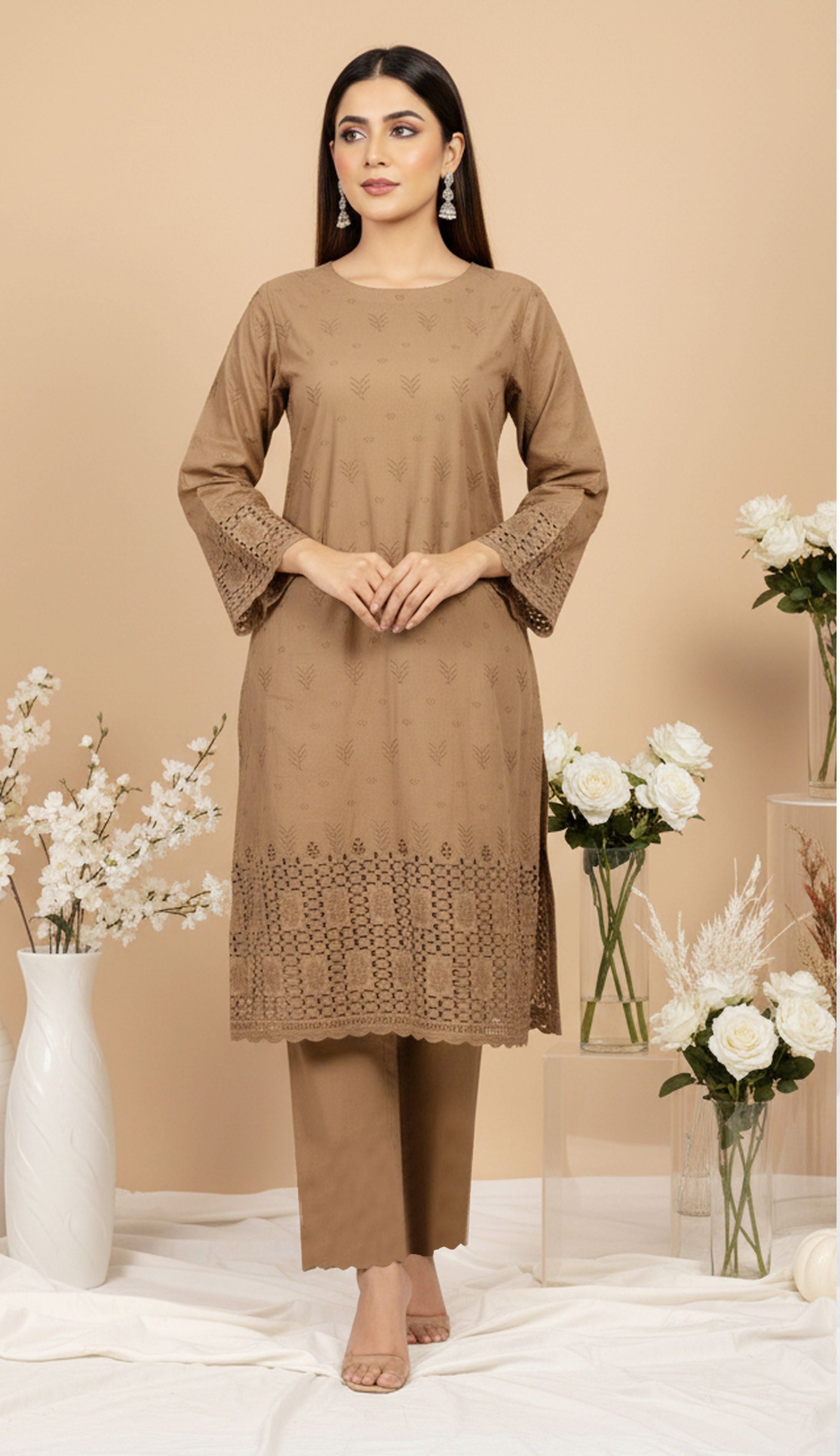 MAHOOR – 2-Piece Cambric Lazercut Embroided  Suit