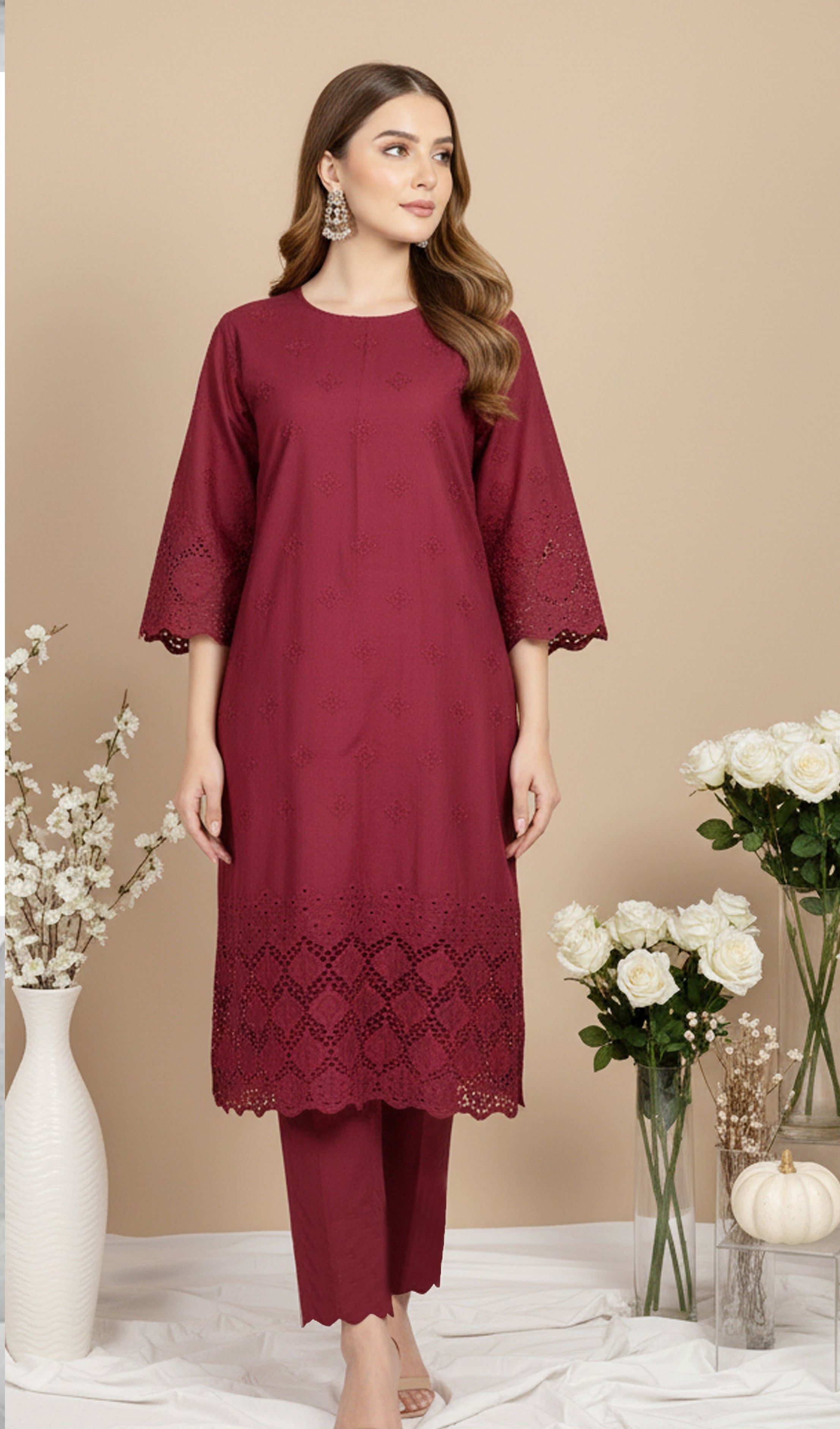 MAHOOR – 2-Piece Cambric Lazercut Embroided Suit