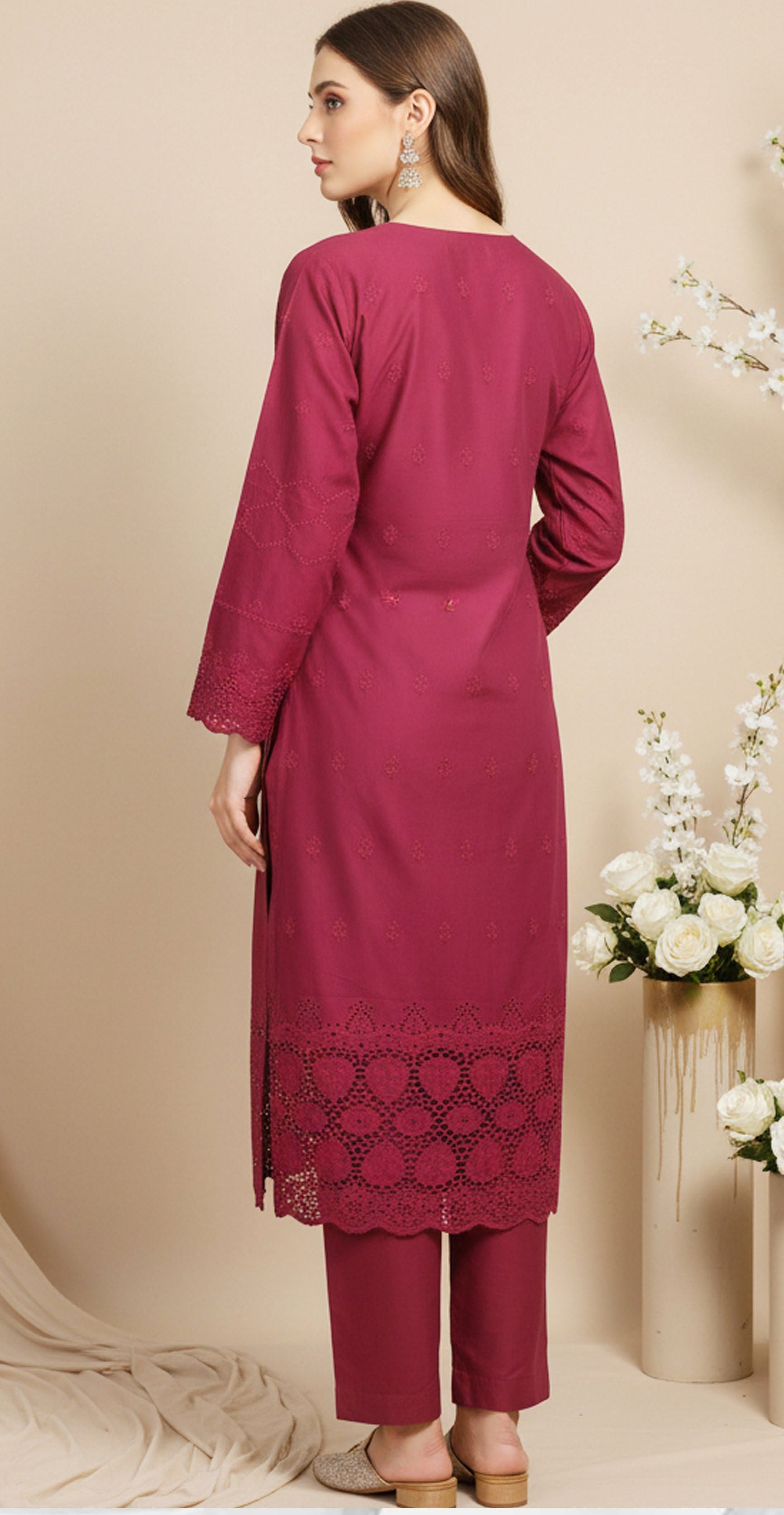 MAHOOR – 2-Piece Cambric Lazercut Embroided Suit