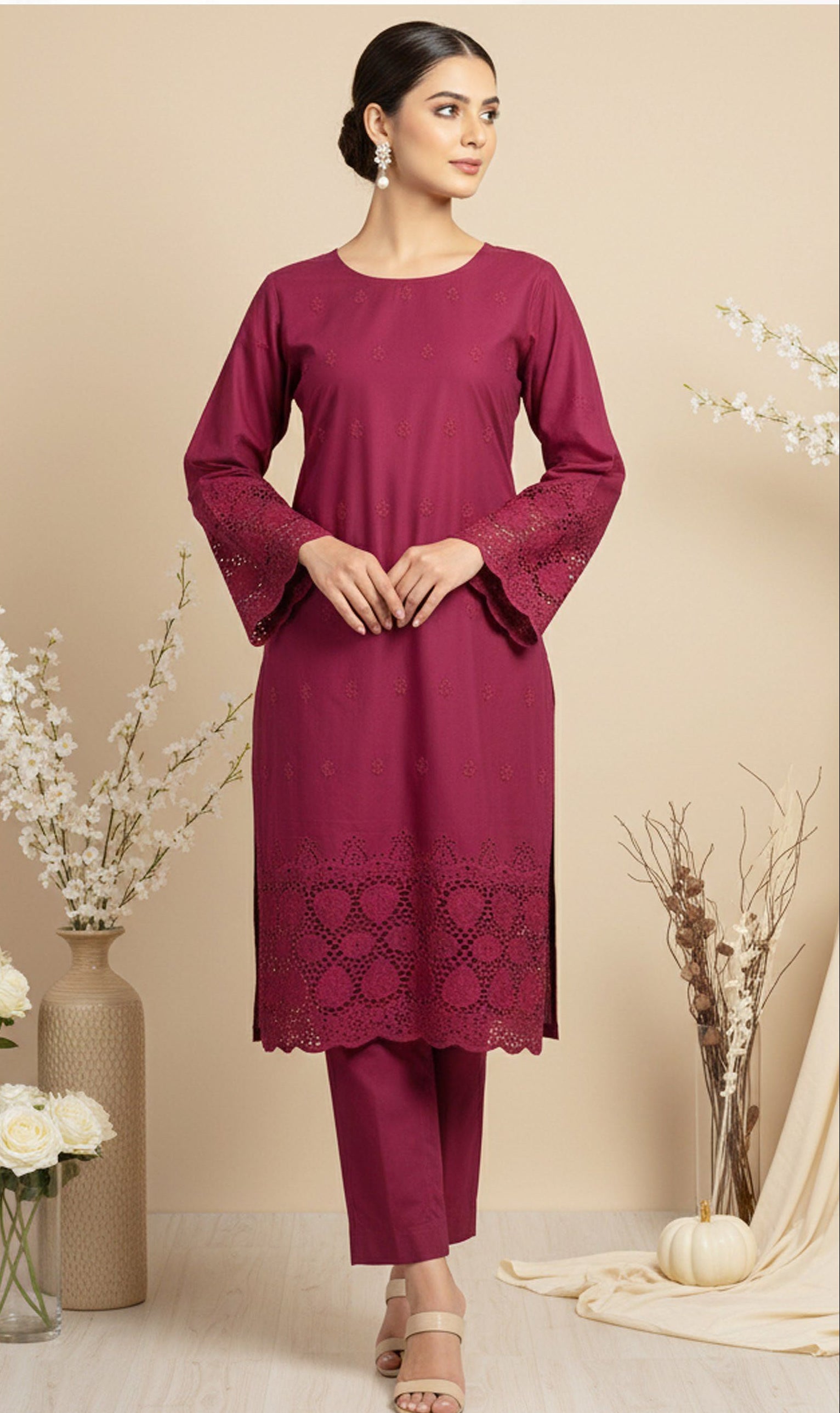 MAHOOR – 2-Piece Cambric Lazercut Embroided Suit