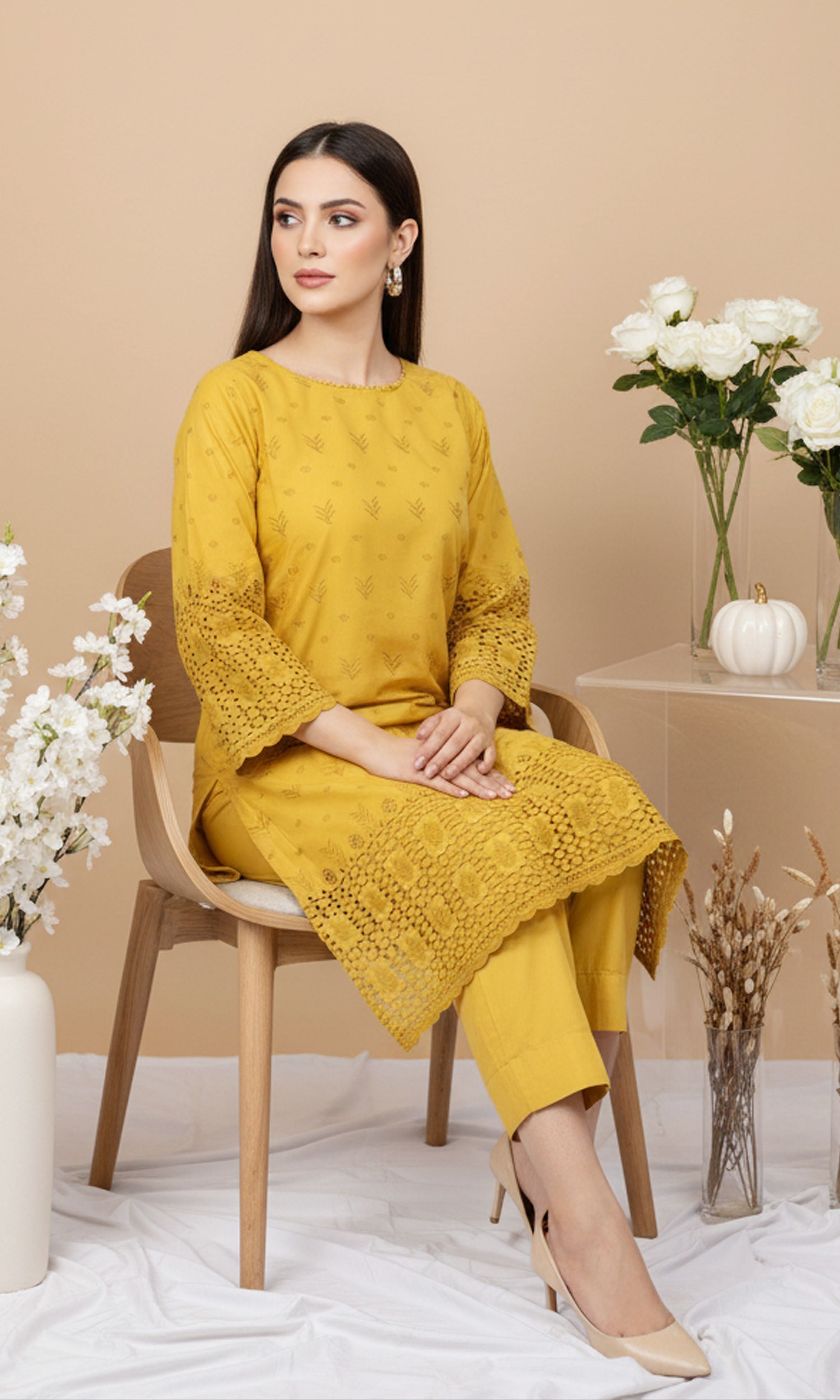 MAHOOR – 2-Piece Cambric Lazercut Embroided  Suit