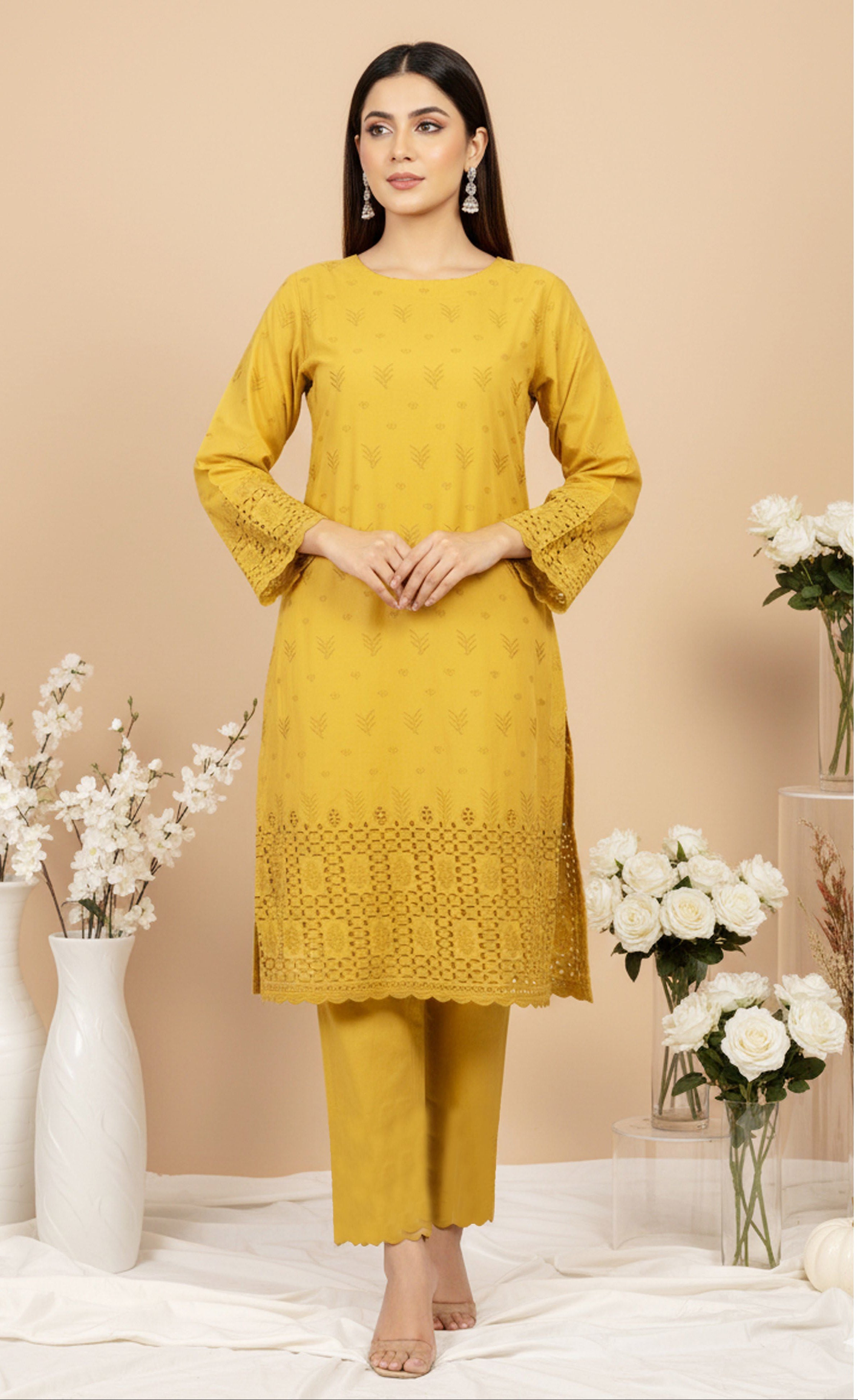 MAHOOR – 2-Piece Cambric Lazercut Embroided  Suit