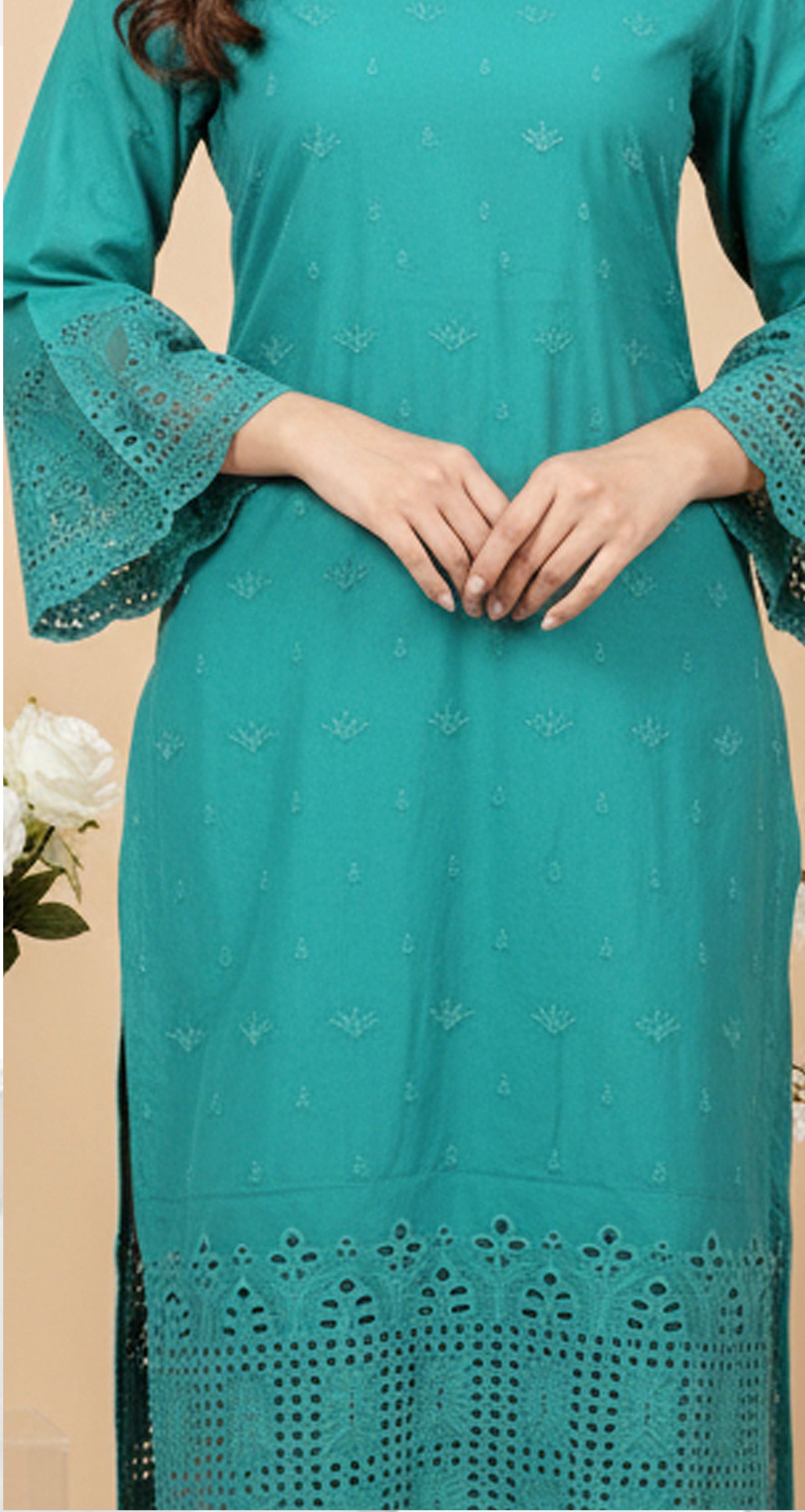 MAHOOR – 2-Piece Cambric Lazercut Embroided Suit