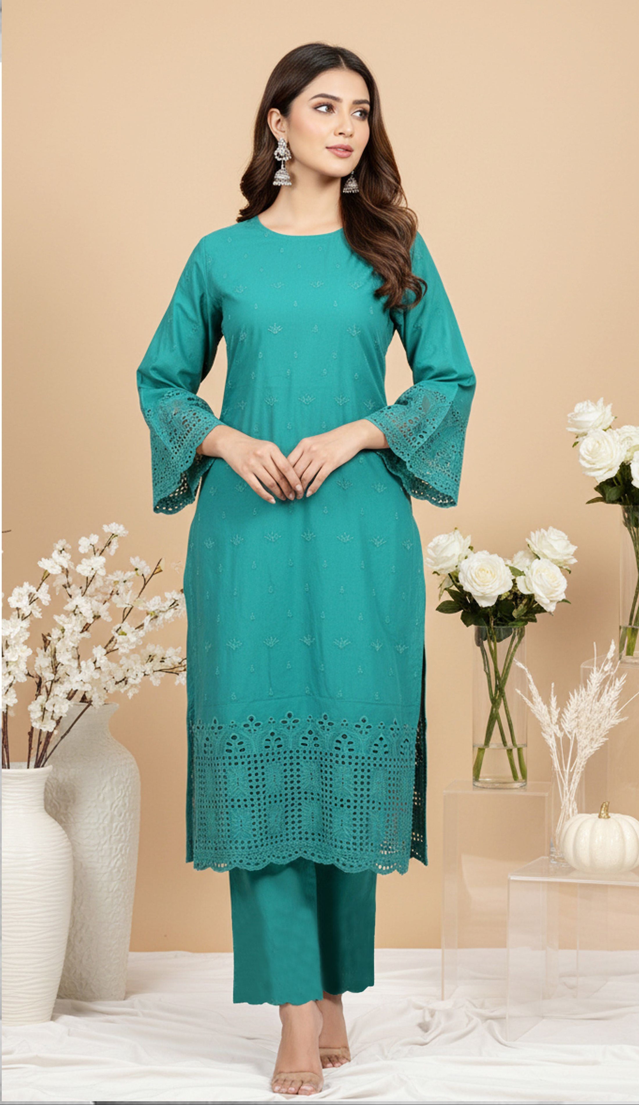 MAHOOR – 2-Piece Cambric Lazercut Embroided Suit