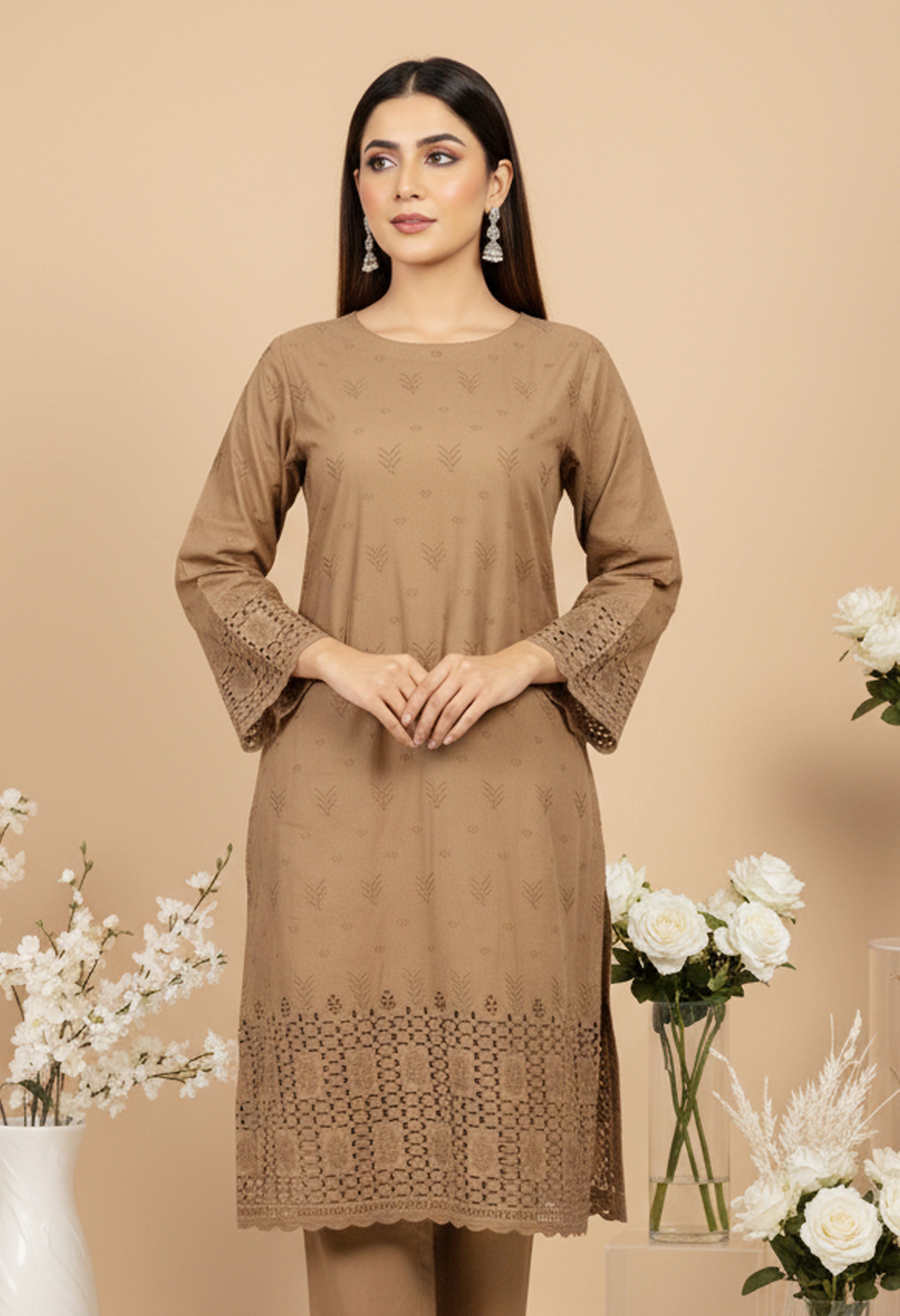 MAHOOR – 2-Piece Cambric Lazercut Embroided  Suit