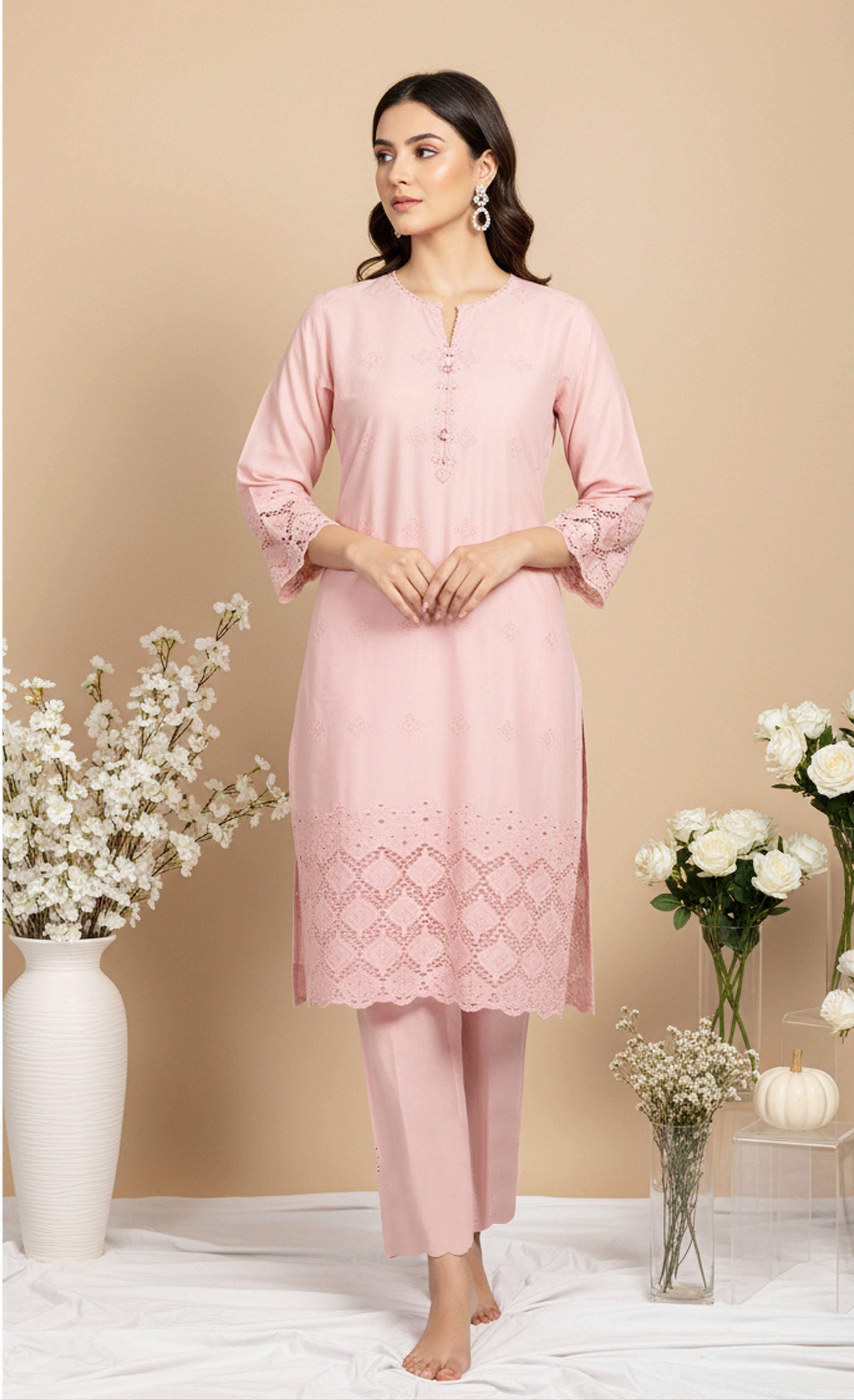 MAHOOR – 2-Piece Cambric Lazercut Embroided  Suit