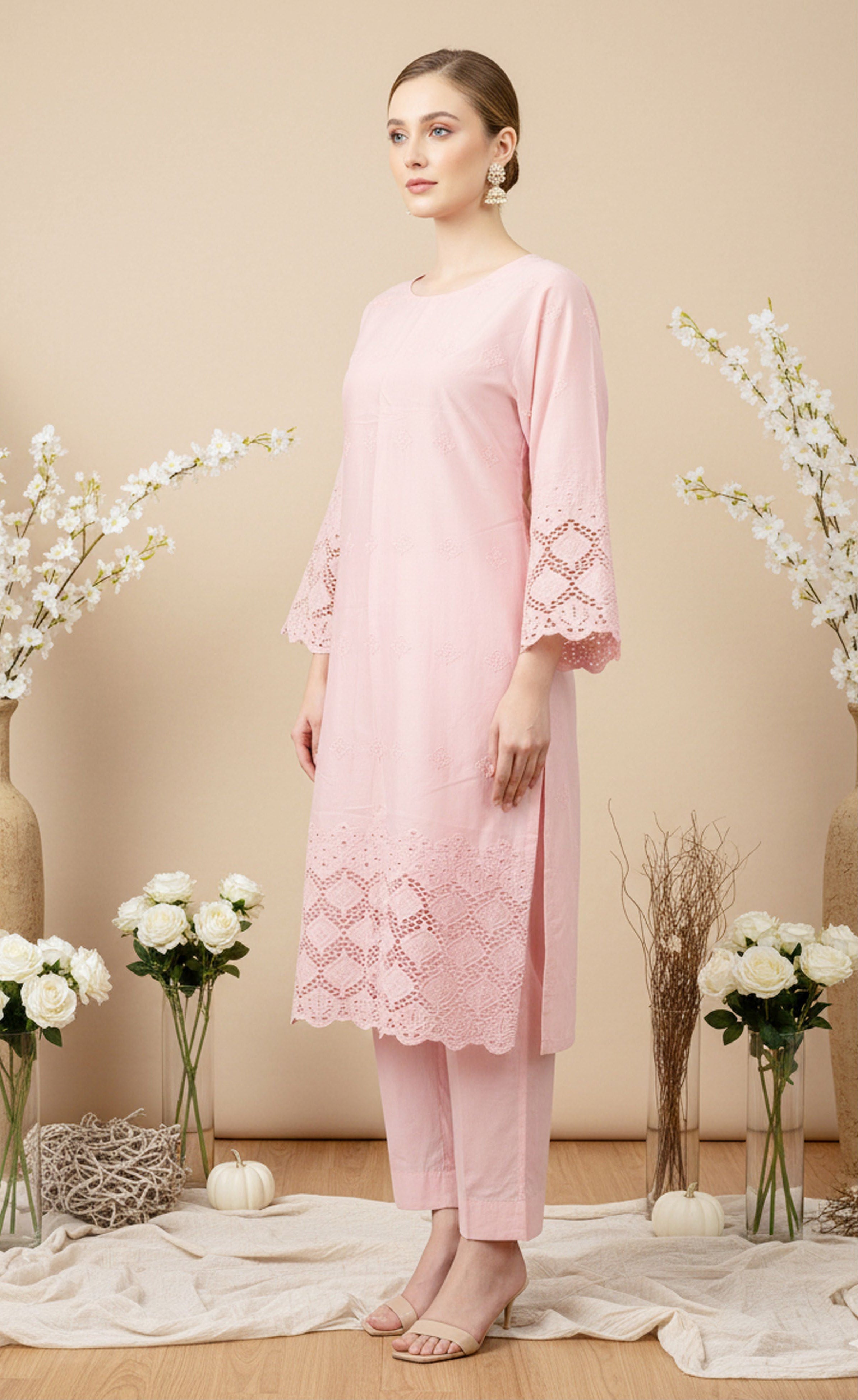 MAHOOR – 2-Piece Cambric Lazercut Embroided  Suit