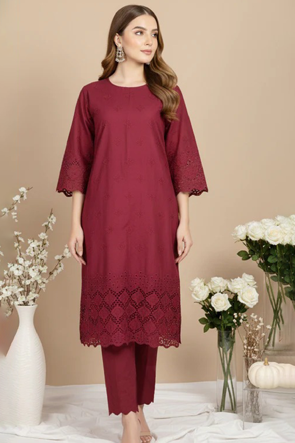 MAHOOR – 2-Piece Cambric Lazercut Embroided Suit