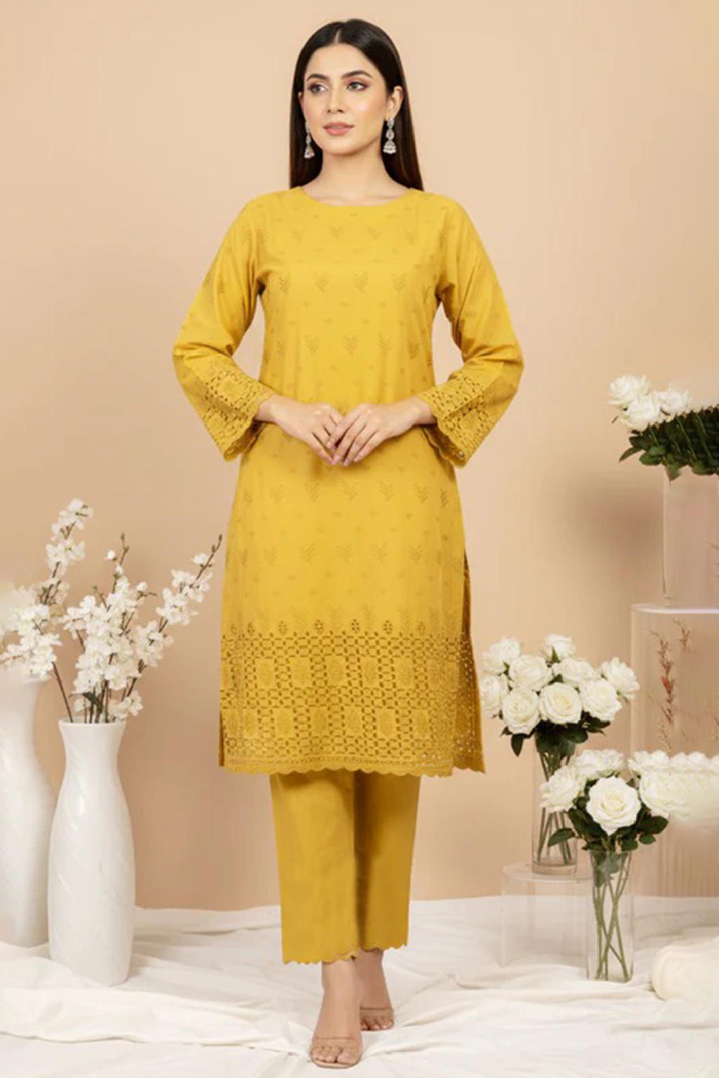 MAHOOR – 2-Piece Cambric Lazercut Embroided  Suit