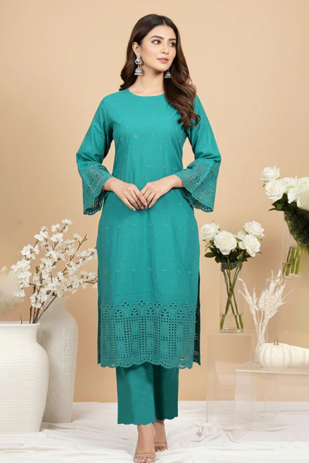 MAHOOR – 2-Piece Cambric Lazercut Embroided Suit