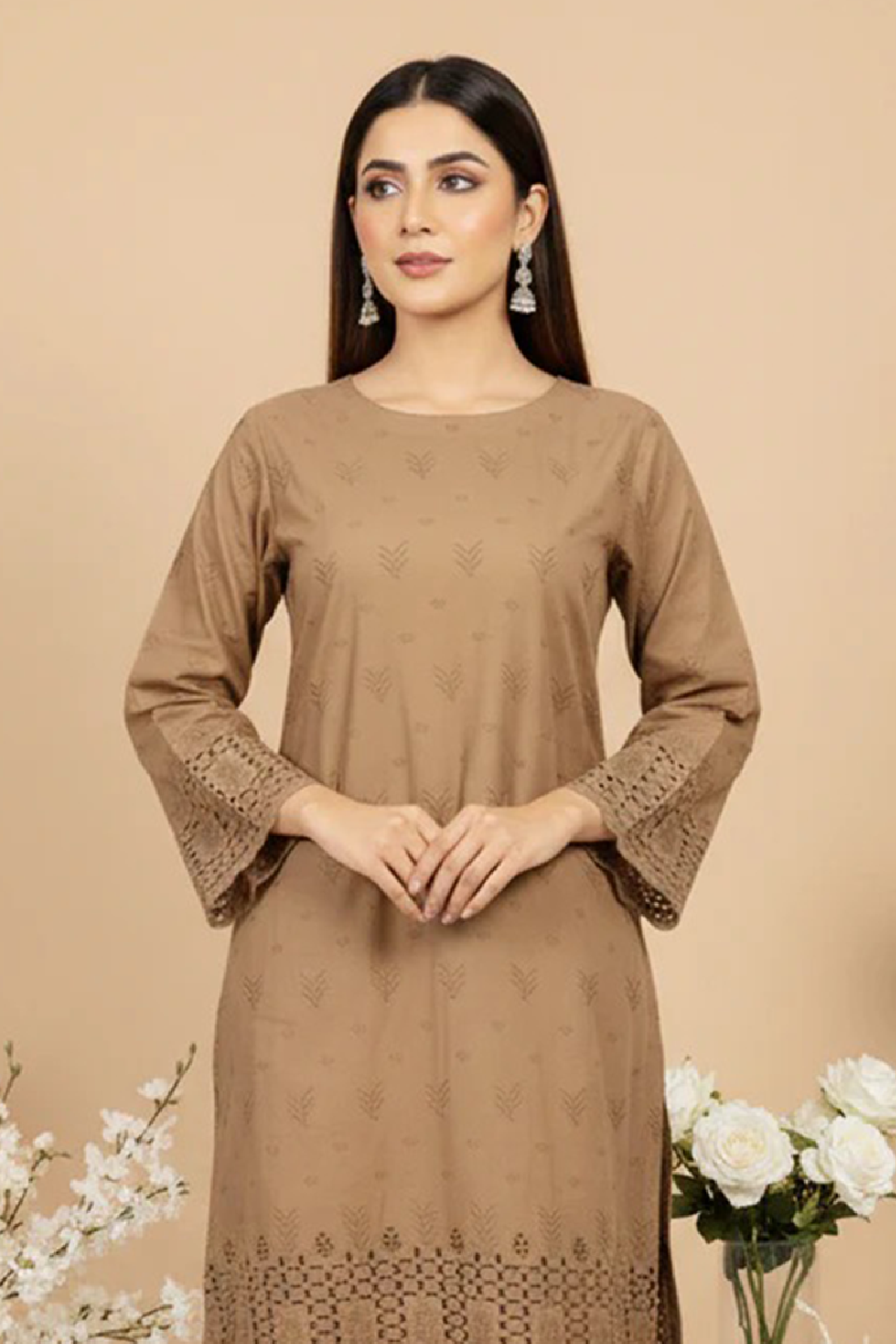 MAHOOR – 2-Piece Cambric Lazercut Embroided  Suit