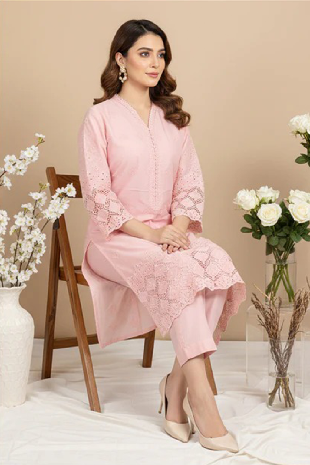 MAHOOR – 2-Piece Cambric Lazercut Embroided  Suit
