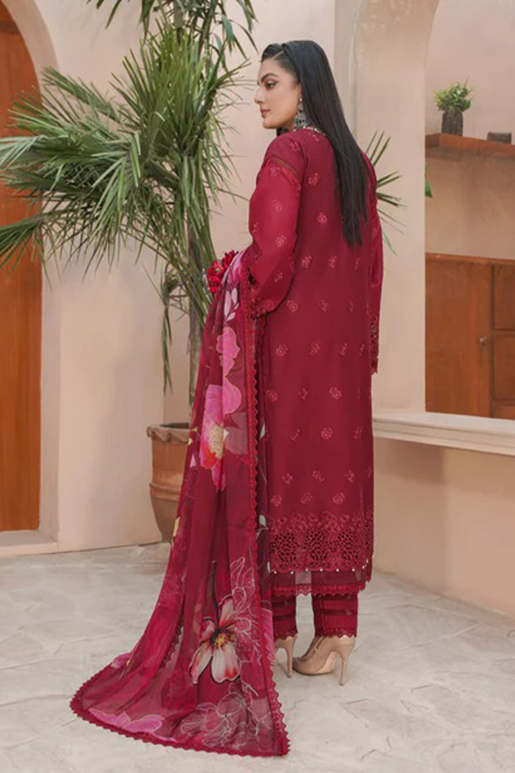MAHOOR - Lawn 3 Piece Suit Deep Maroon