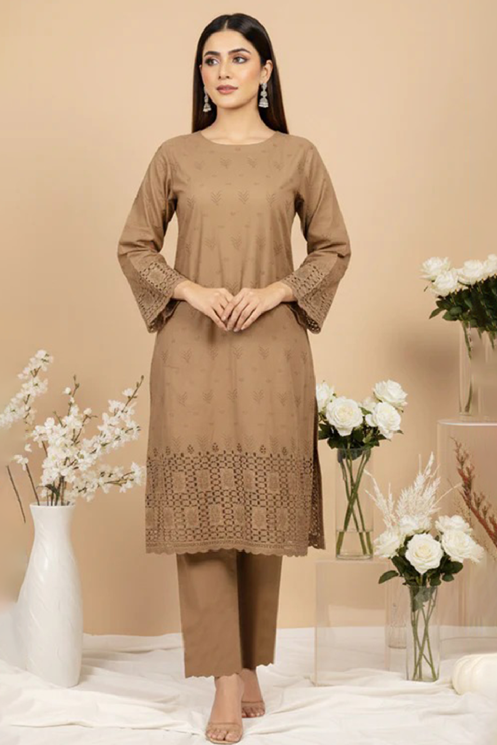 MAHOOR – 2-Piece Cambric Lazercut Embroided  Suit