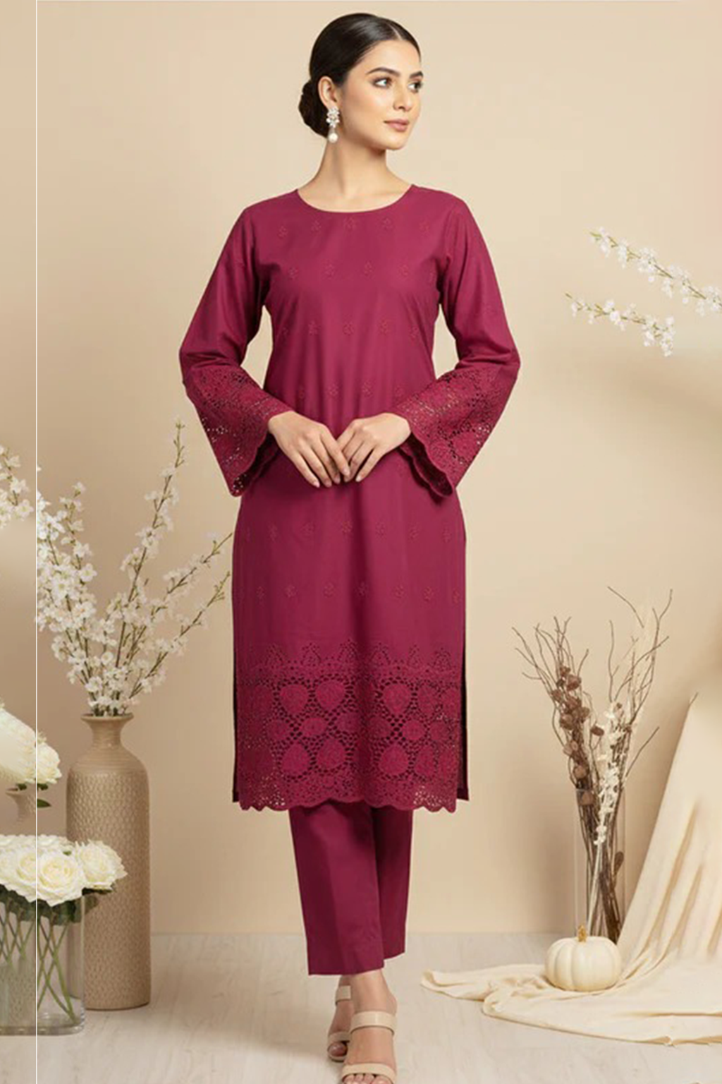 MAHOOR – 2-Piece Cambric Lazercut Embroided Suit