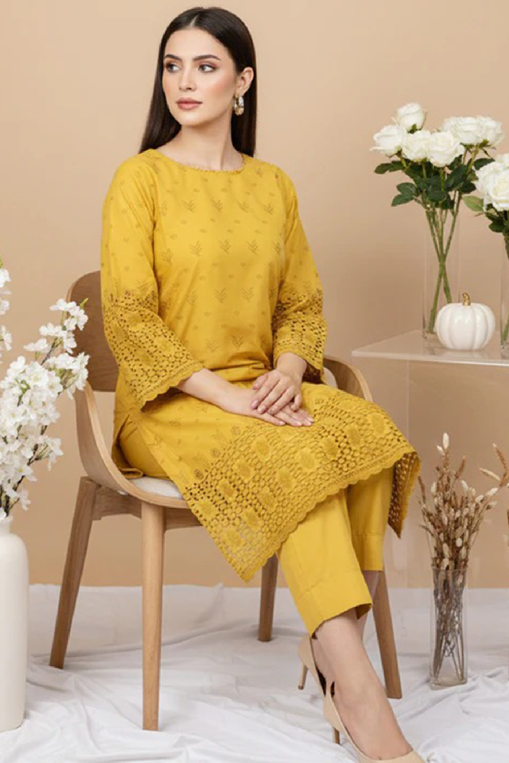 MAHOOR – 2-Piece Cambric Lazercut Embroided  Suit