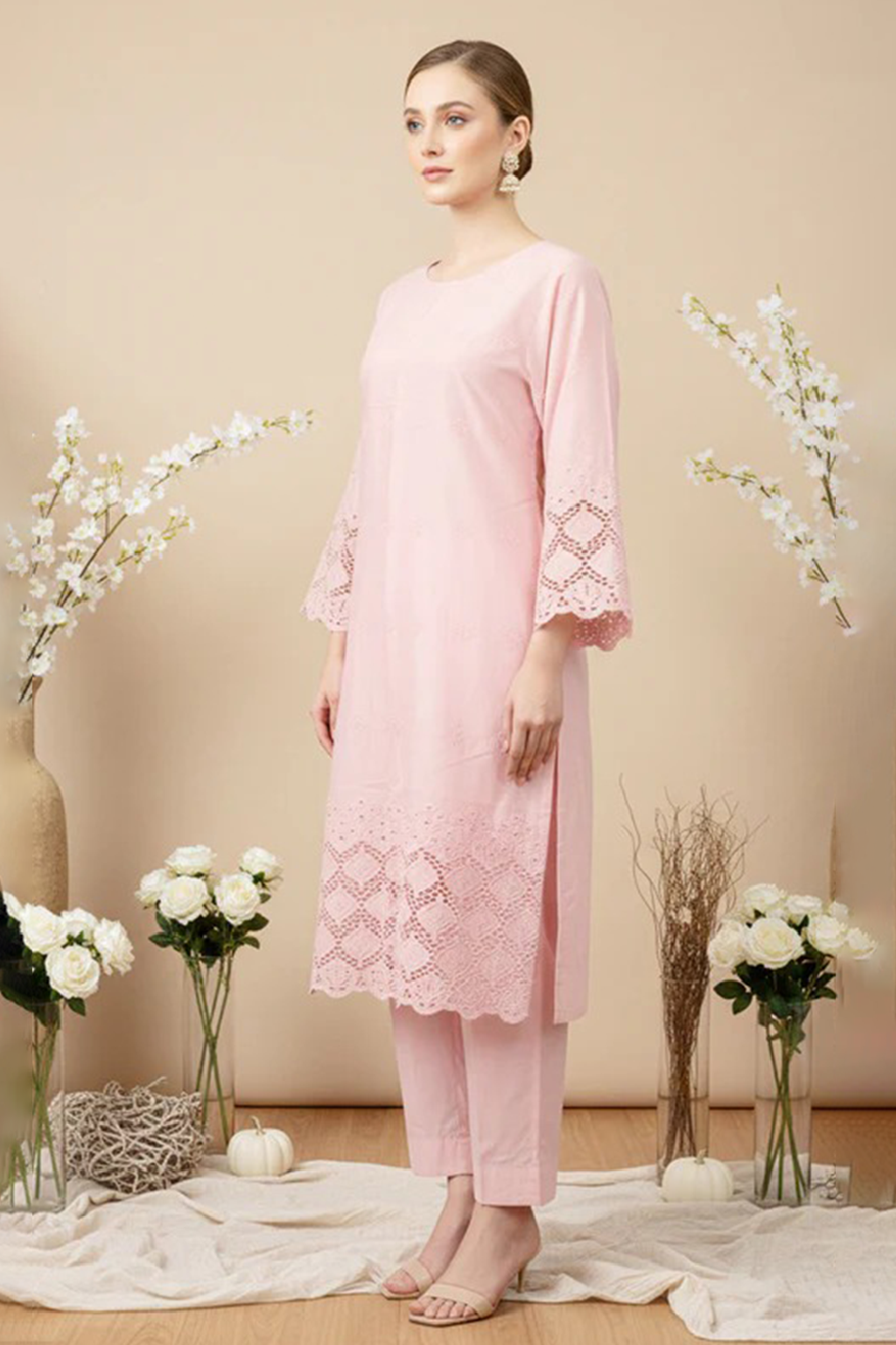 MAHOOR – 2-Piece Cambric Lazercut Embroided  Suit