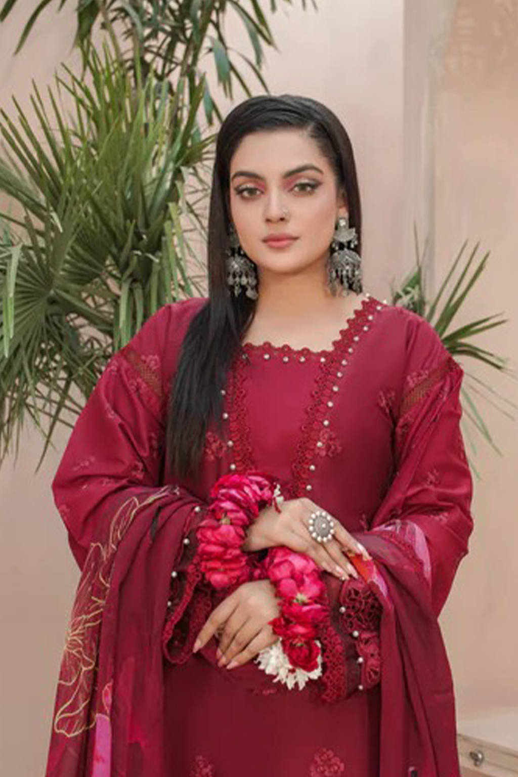 MAHOOR - Lawn 3 Piece Suit Deep Maroon