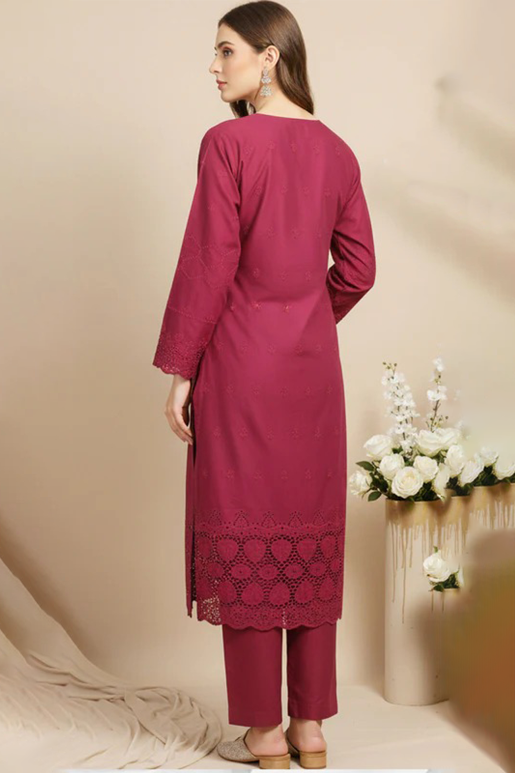 MAHOOR – 2-Piece Cambric Lazercut Embroided Suit