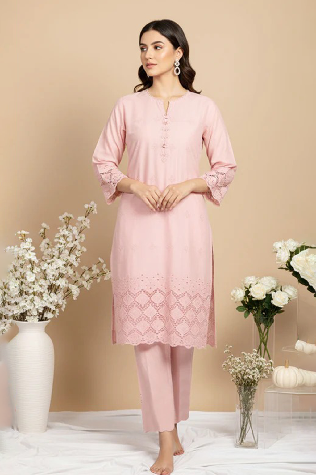 MAHOOR – 2-Piece Cambric Lazercut Embroided  Suit
